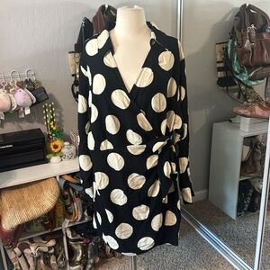 H&M Black & Cream Polka-Dot Tie Dress